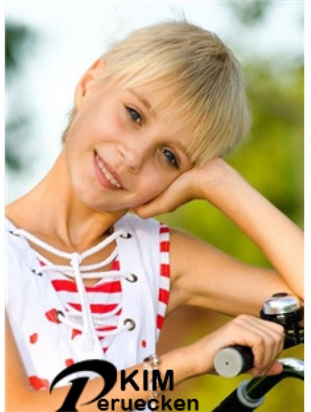 Straight Short Blonde Remy Echthaar 100% handgebundene Kinderperücken