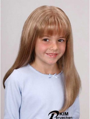 Gerade lange blonde blonde synthetische Spitze vorne Kinderperücken