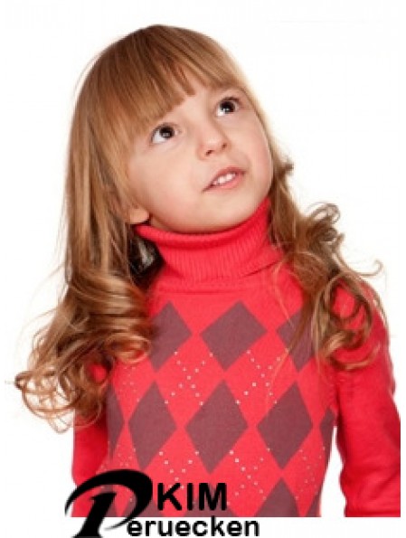 Welliges langes Auburn Remy Echthaar 100% handgebundene Kinderperücken