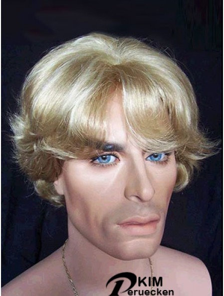 Wellige kurze blonde synthetische kappenlose 6  inchMannperücke in Großbritannien