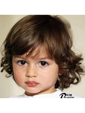 Curly Chin Länge Blonde Remy Menschenhaar Capless Kids Perücken