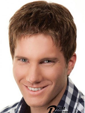 Capless Brown 6  inchShort Remy Mensch Günstige Herren Haar Perücken