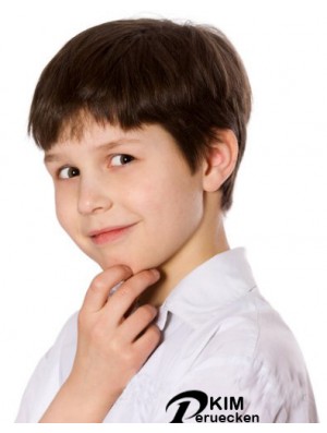 Gerade kurze braune Remy Menschenhaar Capless Kinder Perücken