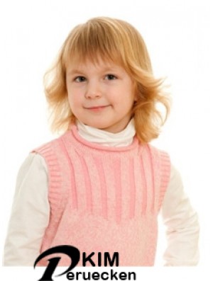 Welliges schulterlanges blondes Remy-Echthaar 100% handgebundene Kinderperücken
