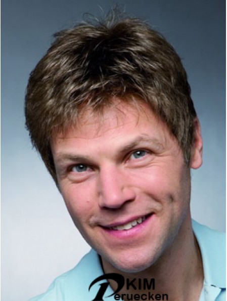 100% handgebundene kurze braune Straight Man Perücken voller Spitze