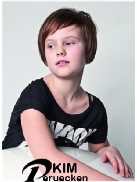 Straight Short Auburn Remy Echthaar 100% handgebundene Kinderperücken