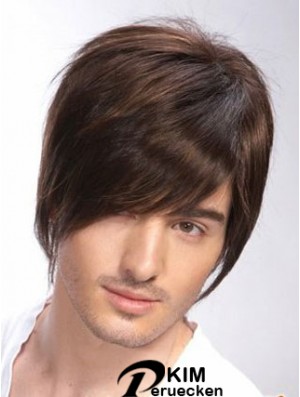 100% handgebundene braune Remy menschliche kurze gerade Perücken Mann