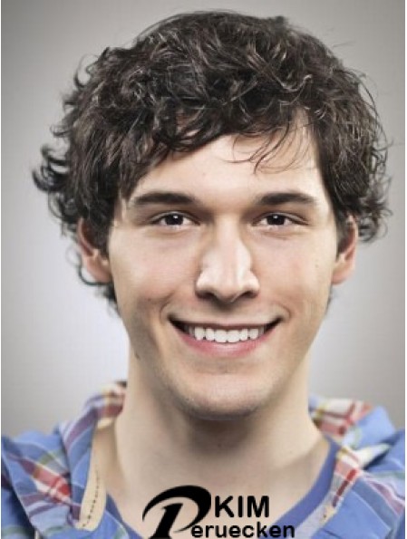 Capless Layered Curly Synthetic Short Black Perücken für kahle Männer
