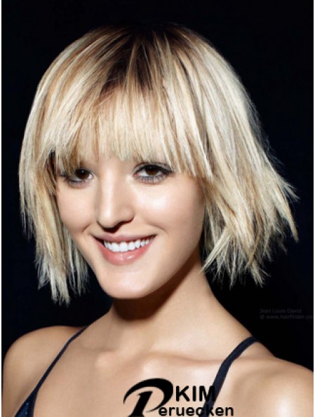 Monofilament Bobs Kinn Länge gerade 12  inchBlonde modische Mode Perücken