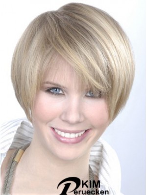 Monofilament grau kurz gerade 8 Zoll platinblond wunderschöne Mode Perücken