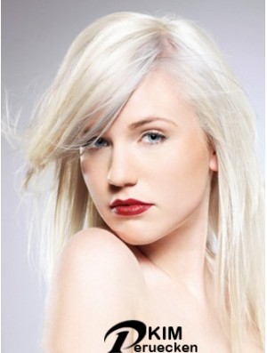 Capless With Bangs Lange gerade 16 Zoll Platinblond Bequeme Mode Perücken