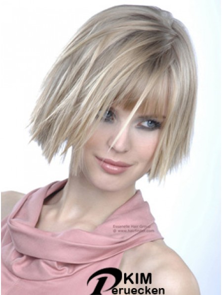 Monofilament Bobs Kinn Länge gerade 10 Zoll platinblonde Good Fashion Perücken