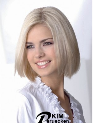 Volle Spitze Bobs Kinnlänge gerade 12 Zoll platinblonde freche Modeperücken