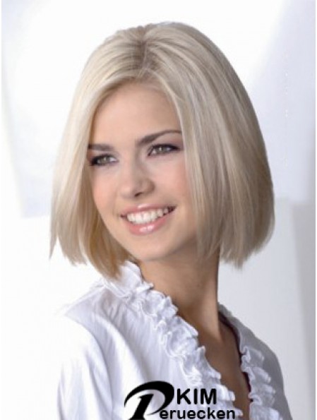 Volle Spitze Bobs Kinnlänge gerade 12 Zoll platinblonde freche Modeperücken
