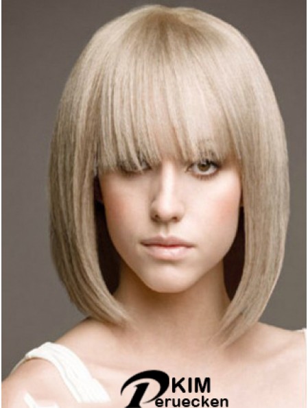 Volle Spitze Bobs Kinn Länge gerade 12  inchPlatinblond Schöne Mode Perücken