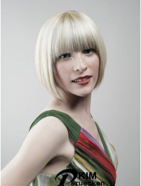 Volle Spitze Bobs Kinn Länge gerade 10 Zoll Platinblond Designed Fashion Perücken