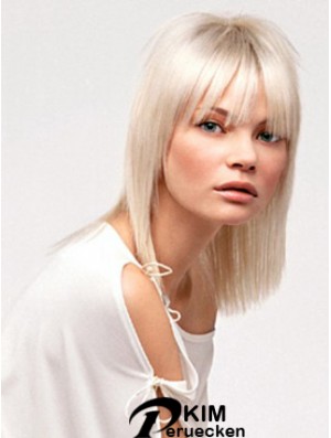 Spitze vorne mit Pony schulterlang gerade 14 Zoll platinblonde No-Fuss Fashion Perücken