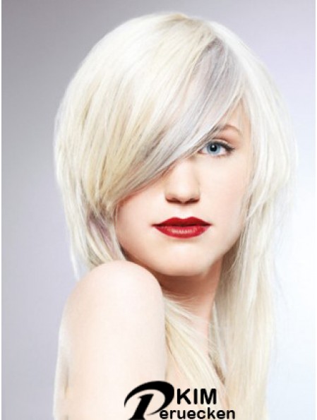 Spitzenfront mit Pony lange gerade 16 Zoll platinblonde modische Mode Perücken