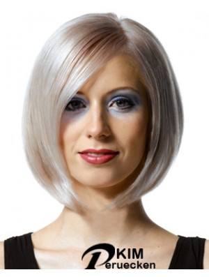Volle Spitze Bobs Kinnlänge gerade 10 Zoll Platinblond Hochwertige Modeperücken