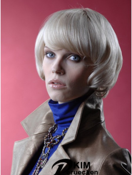 Monofilament Bobs Short Straight 12 Zoll platinblonde No-Fuss Fashion Perücken