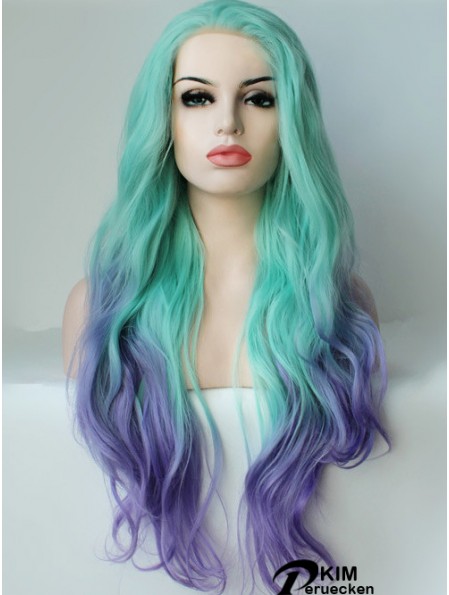 22  inchOmbre / 2 Tone Long ohne Pony Wellige ideale Spitzenperücken