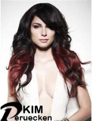 Stilvolle Ombre / 2 Tone Long Wavy mit Pony 22  inchHuman Lace Perücken