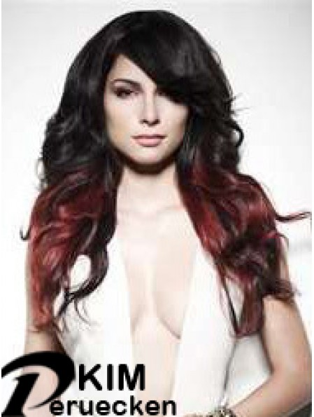 Stilvolle Ombre / 2 Tone Long Wavy mit Pony 22  inchHuman Lace Perücken