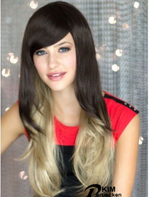 Gute Ombre / 2 Tone Long Wavy ohne Pony 22  inchHuman Lace Perücken