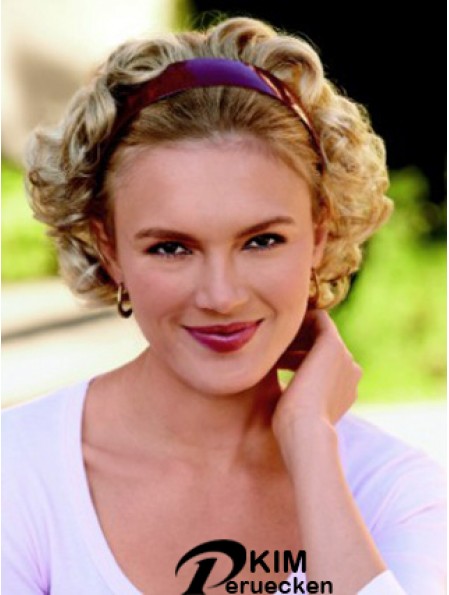 Kurze lockige blonde Top synthetische halbe Perücken