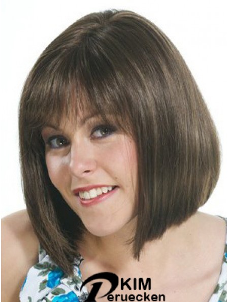 Brown Bob Perücke UK Mit Capless Straight Style Chin Länge