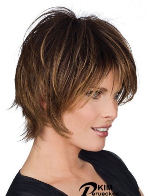 Kurze Perücken mit Remy Capless Straight Style Braun Farbe Layered Cut