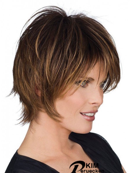 Kurze Perücken mit Remy Capless Straight Style Braun Farbe Layered Cut