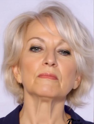 Günstige graue Perücken Remy Human Grey Cut Wellenförmiger Stil kurze Länge