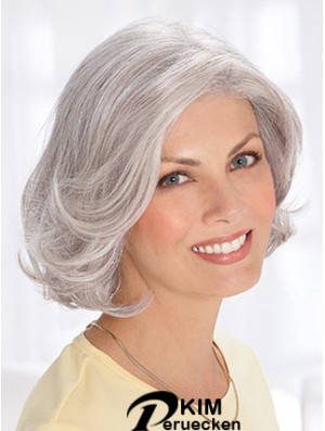 Graue kurze Perücke Remy Human Wavy Style Kinnlänge mit Capless