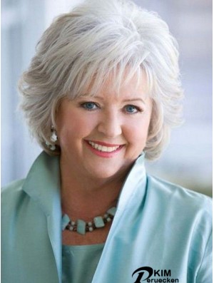 Ladies Grey Wigs UK Remy Mensch Capless Chin Chin Länge Straight Style