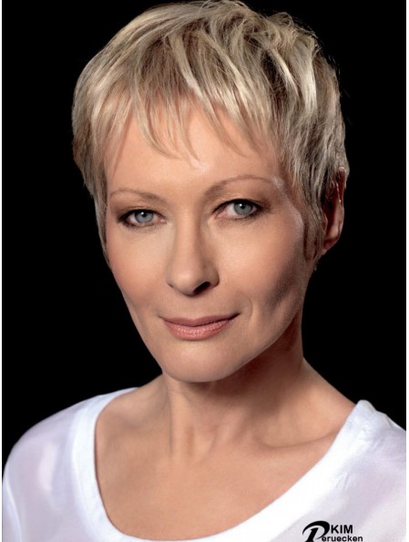 Langlebige blonde kurze gerade Boycuts 8 Zoll Echthaar Perücken