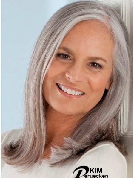 Stilvolle Spitzenperücken 100% handgebunden Remy Straight Style Grey Cut