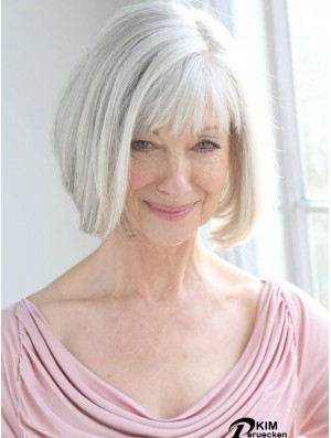 Echthaarperücken mit Remy Capless Grey Cut Kinnlänge
