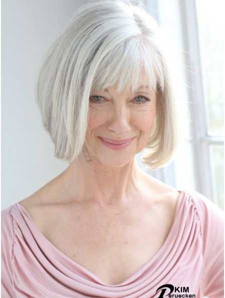 Echthaarperücken mit Remy Capless Grey Cut Kinnlänge