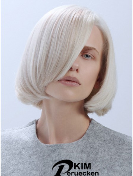 Kinnlänge gerade Spitze vorne platinblond trendige Bob Perücken