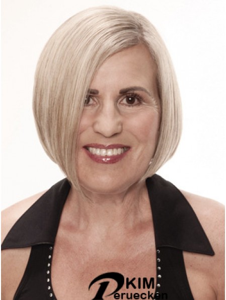 Remy Human Grey kurze gerade Monofilament platinblonde Perücken