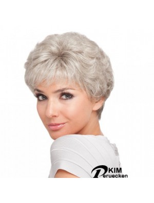 Kurze Frisur für ältere Damen mit synthetischem, kappenlosem, grauem Schnitt