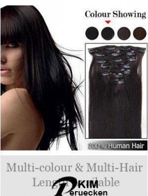 Günstige Brown Straight Remy Echthaar-Clip in Haarverlängerungen