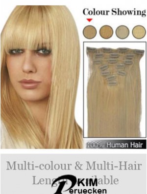 Trendy Blonde Straight Remy Echthaarspange in Haarverlängerungen