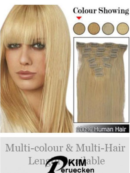Trendy Blonde Straight Remy Echthaarspange in Haarverlängerungen