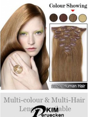 Neue Brown Straight Remy Echthaarspange in Haarverlängerungen