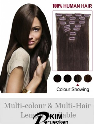 Clip In Echthaarverlängerungen Vollkopf Braun Farbe Straight Style