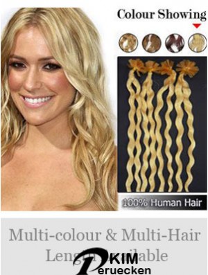 Blonde Curly Great Nail / U Tip Haarverlängerungen