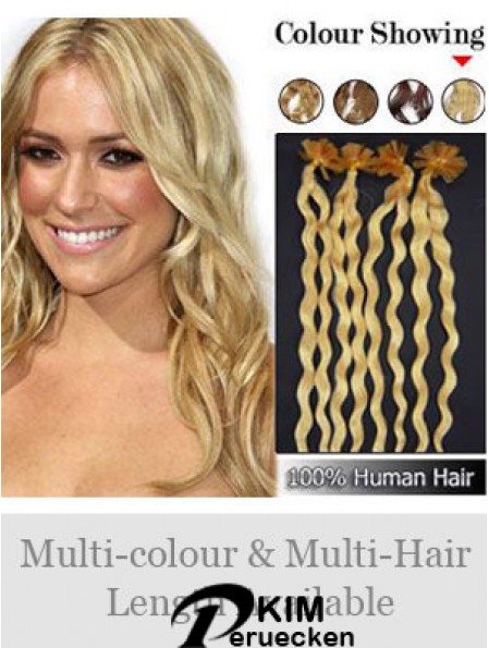 Blonde Curly Great Nail / U Tip Haarverlängerungen