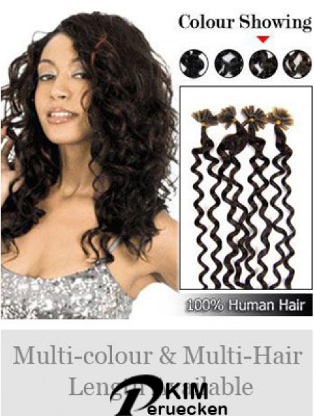 Black Curly Comfortable Nail / U Tip Haarverlängerungen